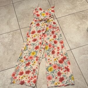 NWOT Gianni Bini Floral Jumpsuit with Dark and Light Coral and Yellow Accents